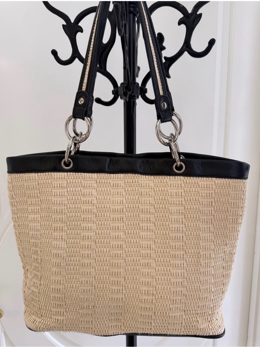 Kate LandryWoven Straw Tote with Black Trim - Neutral